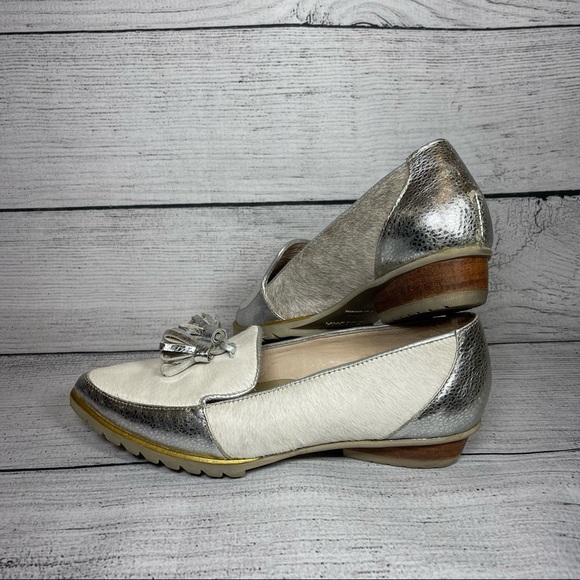 Culeka Handmade Calf Hair & Metallic Leather Tassel Loafers Sz 7.5 - Picture 2 of 9